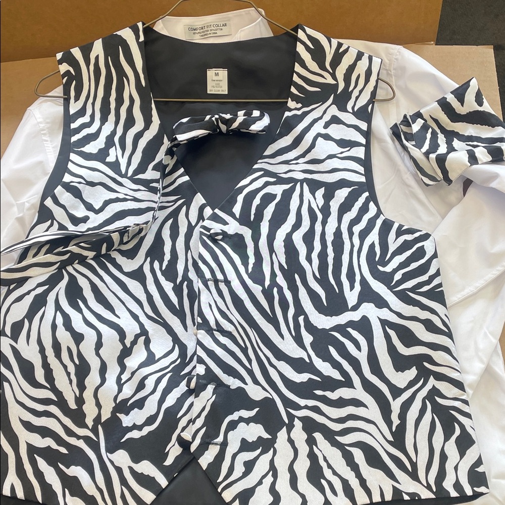 Zebra Print Men's Vest with Bow Tie and Matching Hanky